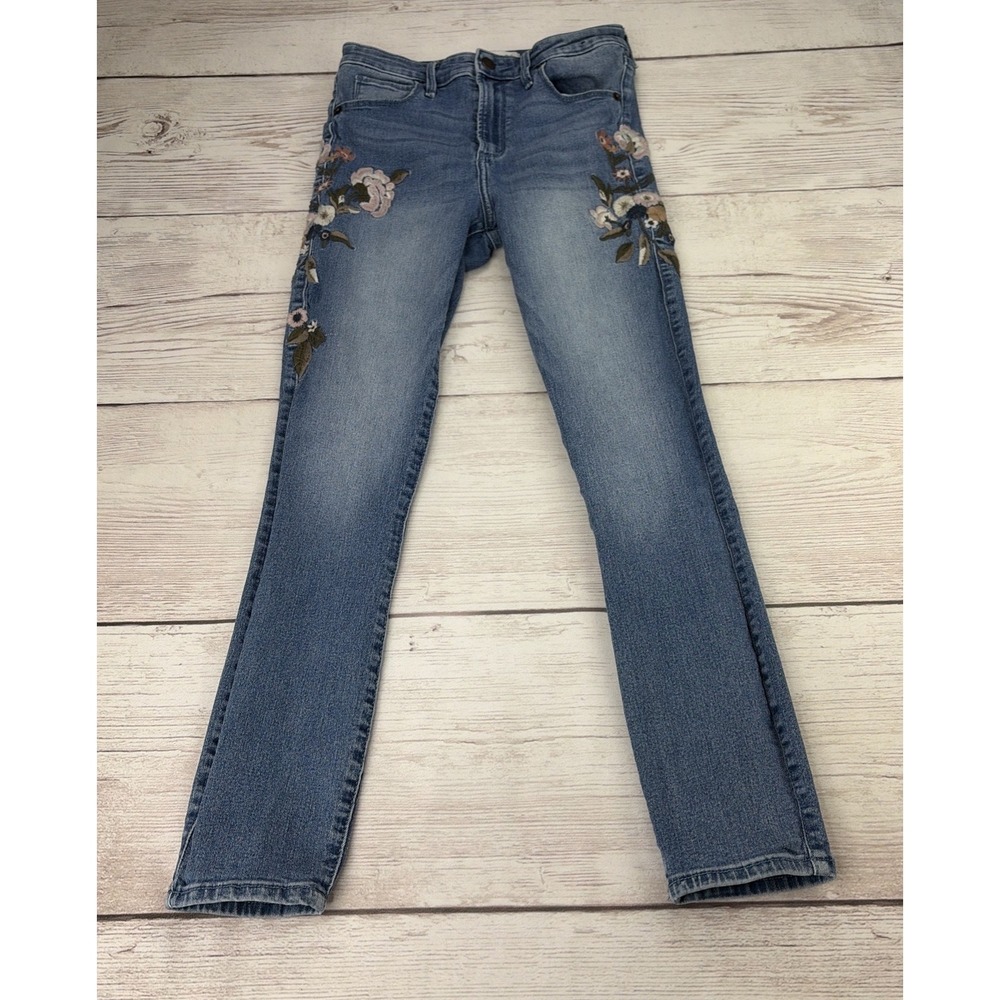 Abercrombie & Fitch Girl's Ankle High Rise Jeans 24/00 Floral Embroidery
